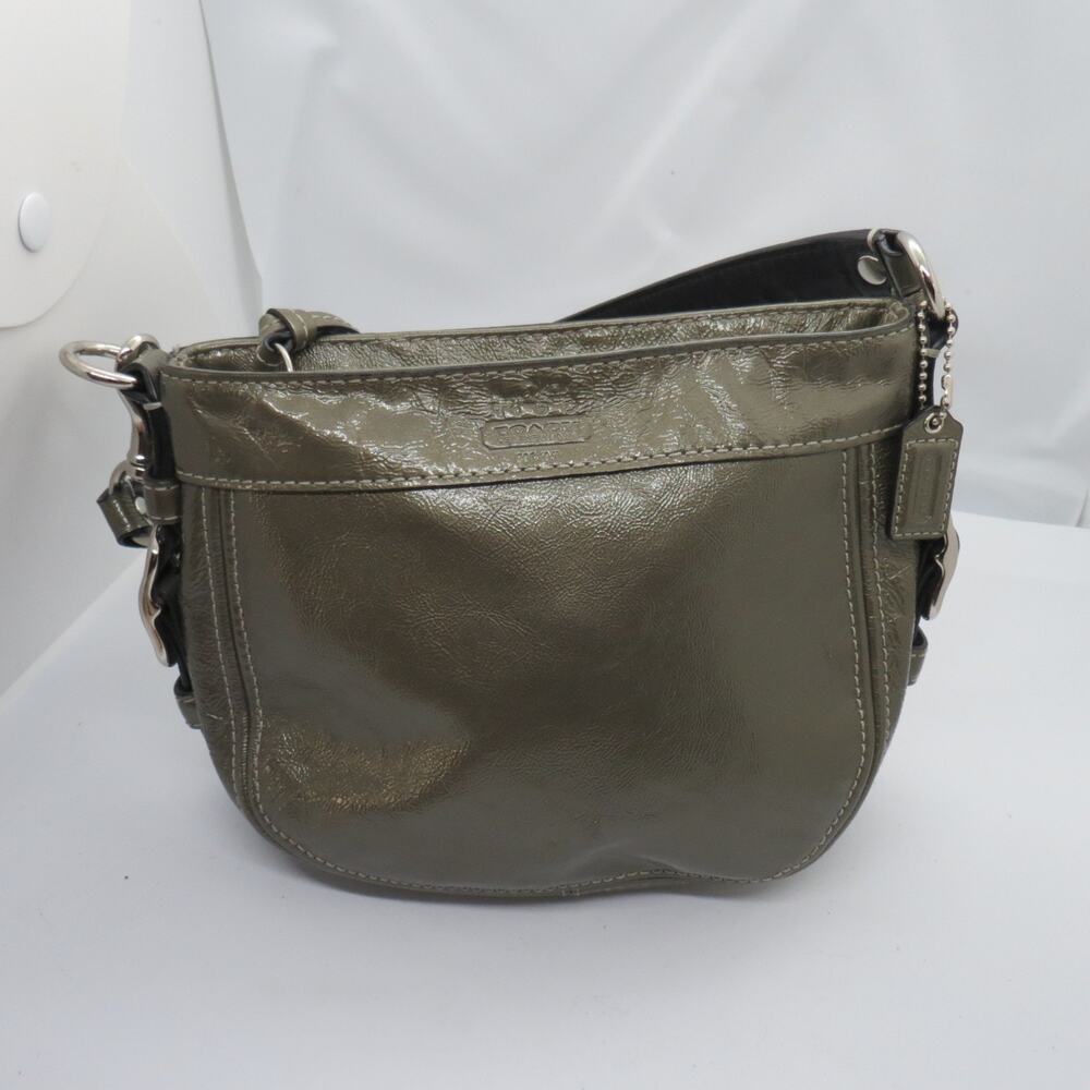 Coach Zoe Hobo Bag Olive Green Patent Leather Y2K Vintage Small Shoulder Purse - Picture 1 of 10